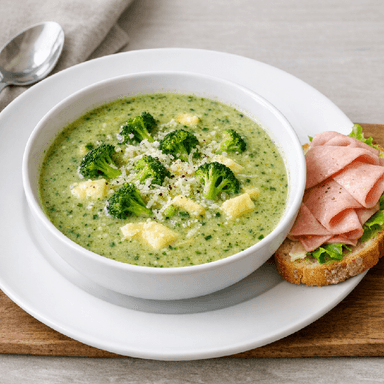 Broccolisoppa med ostsmak,  bröd