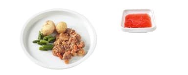 Fläskköttsgryta med apelsin, morötter och ingefära, potatis, brytbönor, Nyponsoppa, vispad grädde