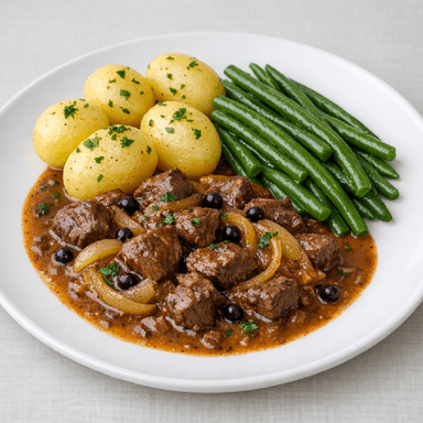 Vinbärsrgyta, potatis, haricotsverts