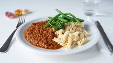 6. Pasta och köttfärssås med haricots verts 