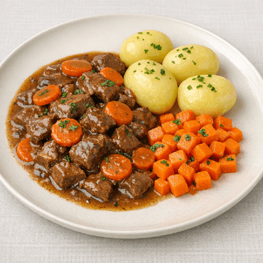 Kalops, potatis, morötter