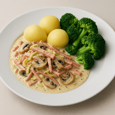 Kasslergryta, potatis, broccoli