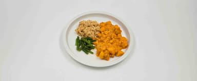 Indisk blomkålsgryta med curry och ingefära, matvete, brytbönor. Hallonsmoothie