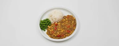 Indonesisk färsgryta med paprika, ingefära och curry, jasminris, ärter. Blåbärsmuffins