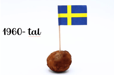 1960-tal: Köttbullar serveras med sås, potatismos och lingonsylt