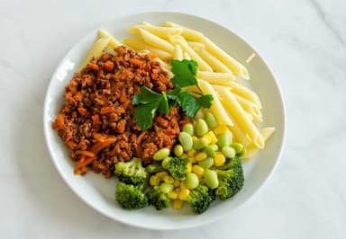 Specialkost Jodfri - Pasta med köttfärssås och ångade grönsaker*