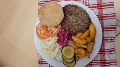 Hamburgare bröd dressing klyftpotatis