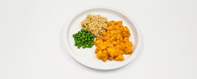 Indisk blomkålsgryta med curry och ingefära, matvete, ärter. Hallonsmoothie