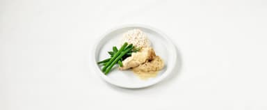 Gratinerad kyckling med fransk senap, jasminris, haricots verts. Aprikossmoothie