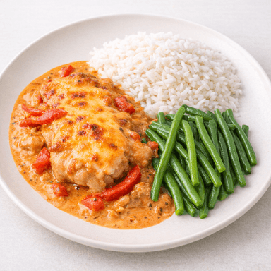 Ajvarkyckling, ris, haricots verts