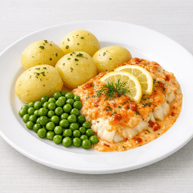 Krämig chilifisk, potatis, ärter