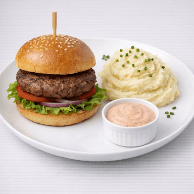 Hamburgare med bröd, potatismos