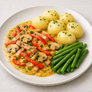 Kasslergryta, potatis, brytbönor
