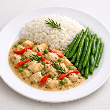 Kycklinggryta med kokos, ris, haricot verts
