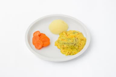 Fiskgryta med morot och purjolök, potatismos, morötter, Jordgubbssmoothie