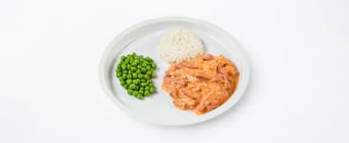 Korv Stroganoff, jasminris, ärter. Exotisk mangosmoothie