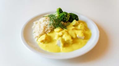 11. Fiskgryta på lax och torsk med citronsås, ris och broccoli