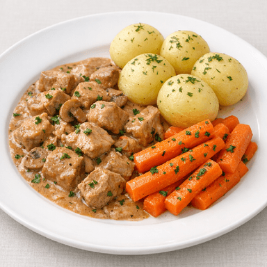 Husets köttgryta, potatis, morötter