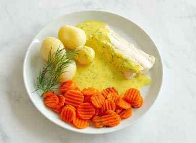 Specialkost Skonkost - Kolja med dragonsås och potatis, morötter*
