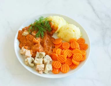 Specialkost Skonkost - Fiskgratäng med potatismos och morötter*