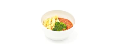 Köttfärssås (bl.färs), pasta, broccoli. Jordgubbssmoothie