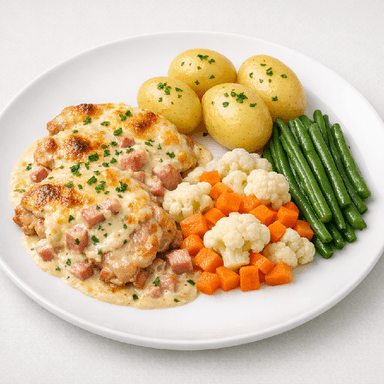 Herrgårdskyckling, potatis, sommargrönsaker