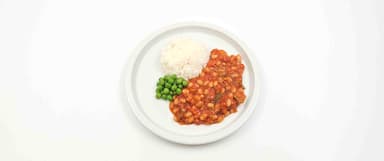 Chili sin carne, jasminris, ärter. Kladdkaka, vispad grädde