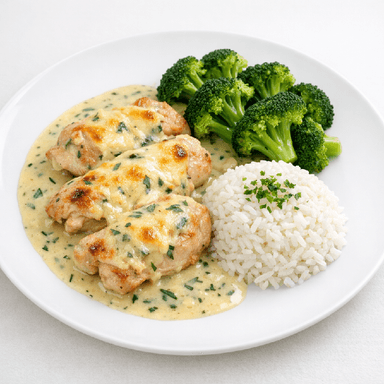 Dragonkyckling (gratäng), ris, broccoli