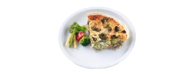 Svamp- och broccolipaj, vaxbönblandning. Fruktsallad