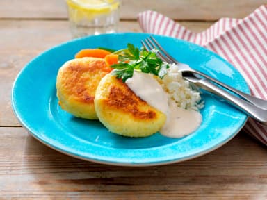 Grönsaksbiffar med kall sås och potatismos